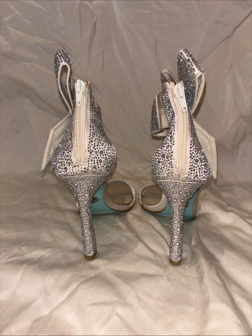 Betsey Johnson Silver Rhinestone Strappy High Heel Sandals - Picture 10 of 13